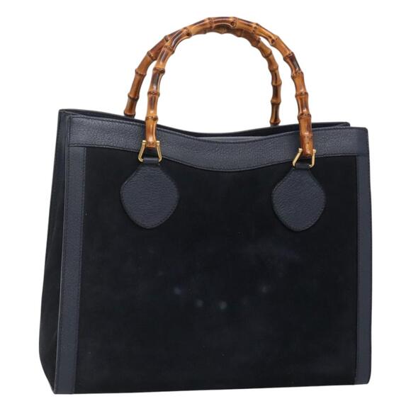 GUCCI Bamboo Tote Bag Suede Leather Navy Gold 002 1186 002 1186 - Picture 1 of 16
